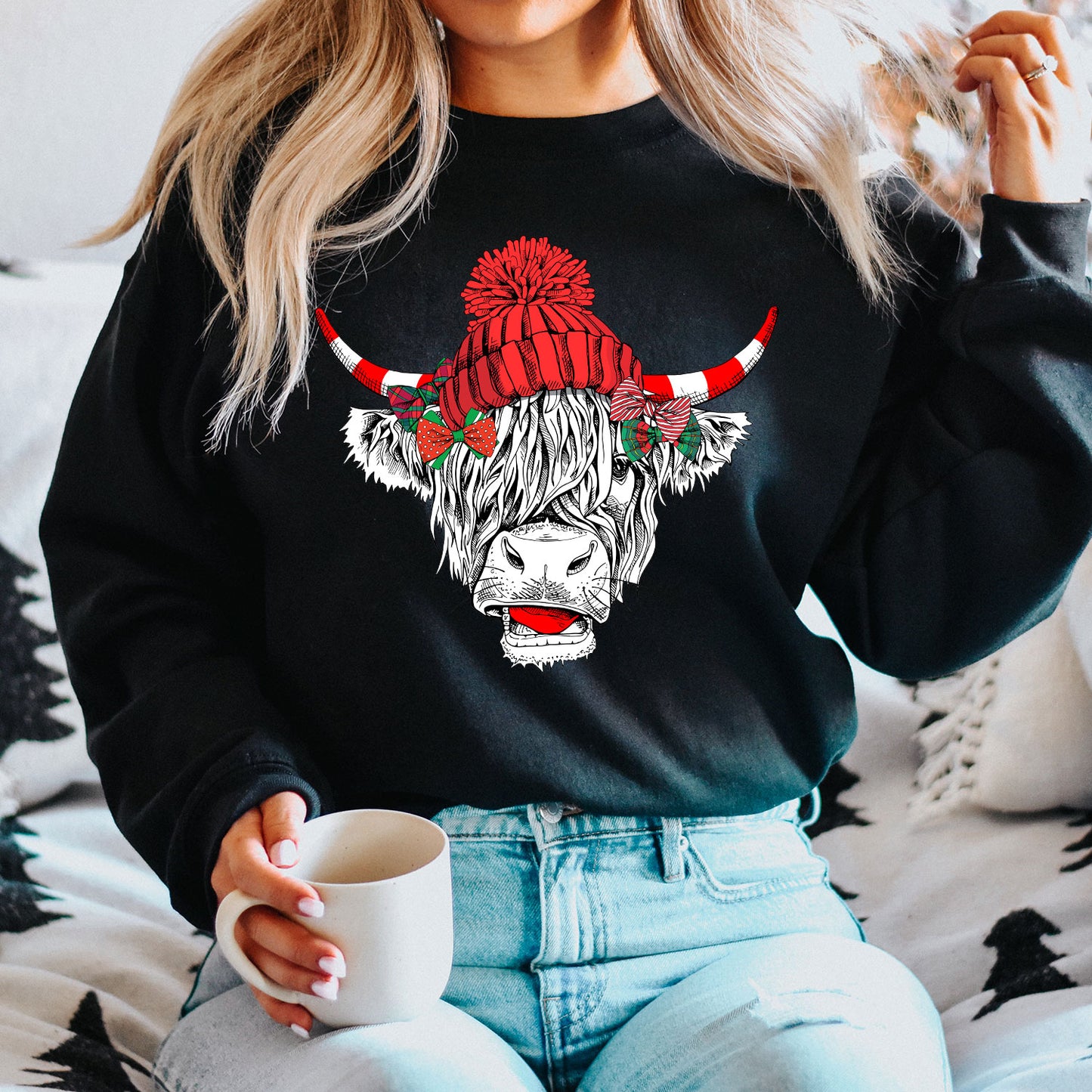 Christmas Cow ~ Black Sweatshirt